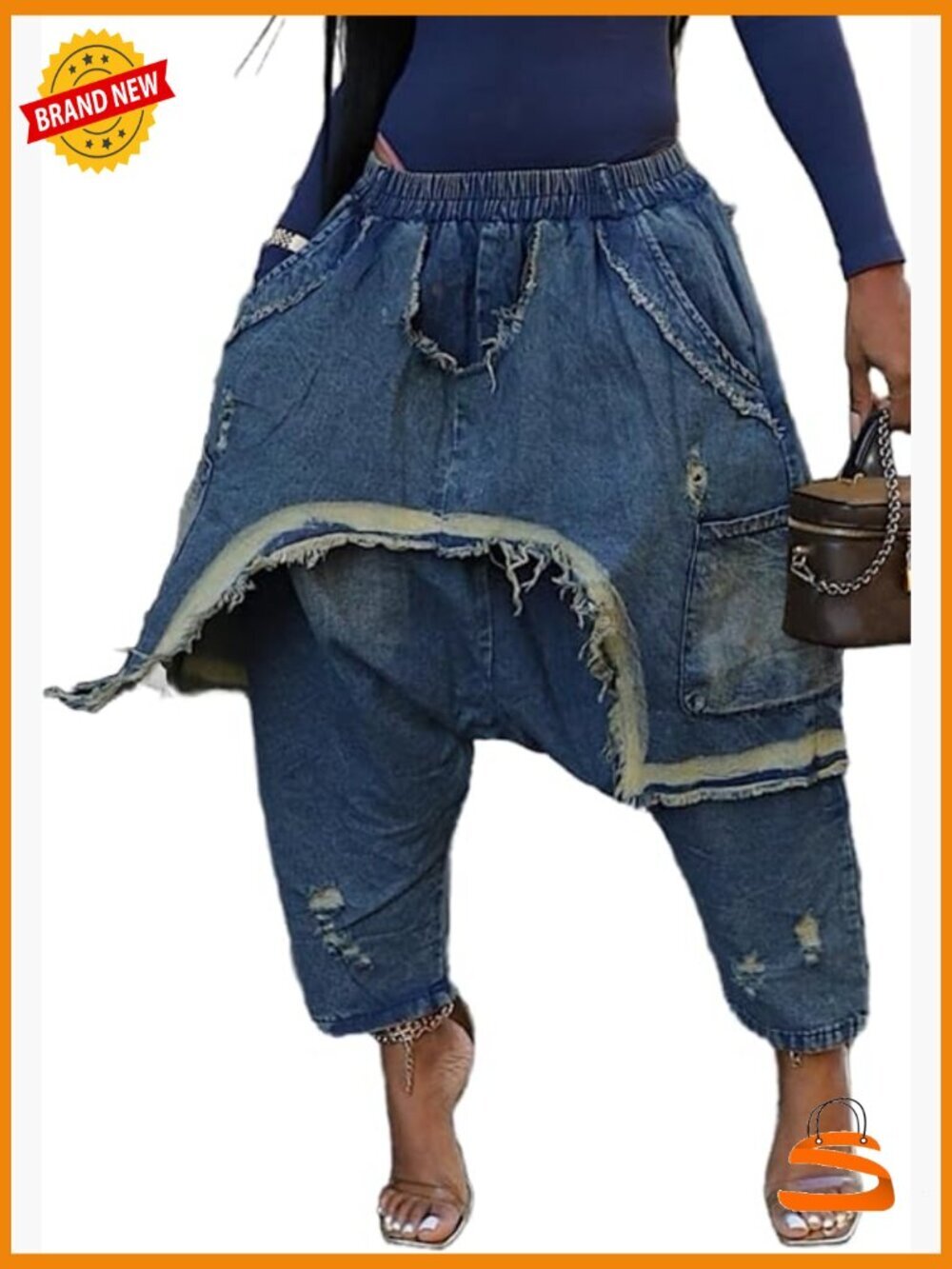 Baggy Y2K Harem Cargo Barrel Jeans Low Rise Drop Crotch Streetwear